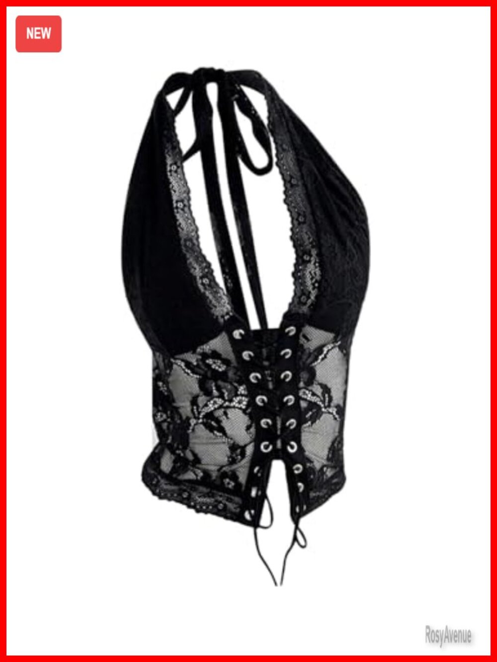 Womens Floral Lace Halter Corset Top Lace Up Open Back Sleeveless Clubwear